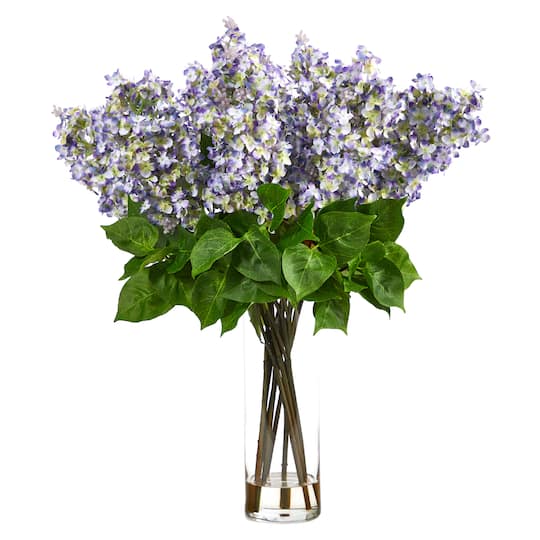 24&#x22; Artificial Lilac Arrangement with Cylinder Glass Vase